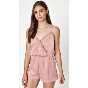 Kendall & Kylie Satin Surplice Romper Black Medium